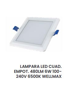 LAMPARA EMPOTRAR LUZ DIA LED CUAD 6W 6500K WELLMAX #2100314