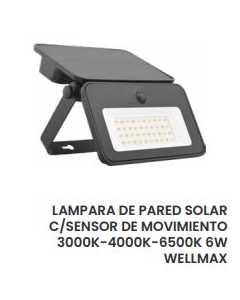 LAMPARA DE PARED SOLAR CONSENSOR DEMOV 3000K-4000K-6500K 6W WELLMAX #2206531