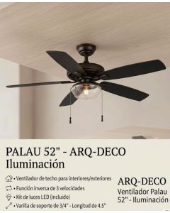 ABANICO 5ASPAS 52 CON VIDRIO PALAU 52 IRON #2444