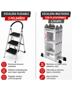 COMBO 1 ESCALERA PLEGABLE ACERO 3 PELDAÑOS+1 ESCALERA ALUM MULTI MAYIST #64380995
