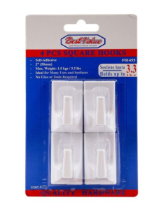 GANCHO CUADRADO ADHESIVO 4PZ F01455