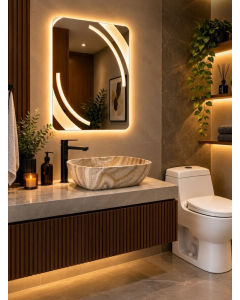 COMBO INODORO NAOS BLANCO + LAVATORIO VETA MARRON + ESPEJO LED VISION 