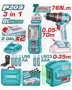 COMBO TOTAL 20V 3PCS TALADRO+NIVEL+MEDIDOR UTOSLI250511