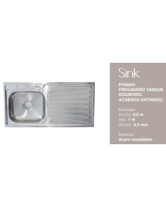 FREGADERO. LUVIC 50 X 100 TANQUE IZQ. SINK 1T-1B