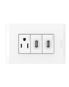 TOMA BTICINO SENCILLO 2P+T 16A TR+USB DOBLE TIPO A YA 1100MA NOBILE BLANCO AF2330EB