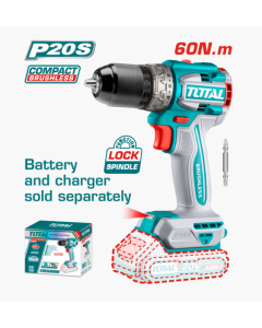 TALADRO HE/ INALAMBRICO  TOTAL 20V 1/2 60NM  2000RPM SINBAT TDLI206021